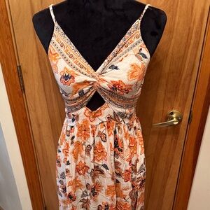 Angie White and Orange Floral Twist-Front Maxi Dress